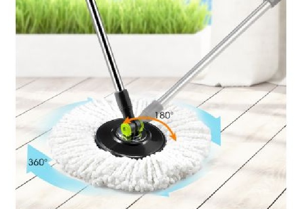360 Degree Spin Rotating Mop & Bucket Set with Wheels & Four Microfiber Mop Heads