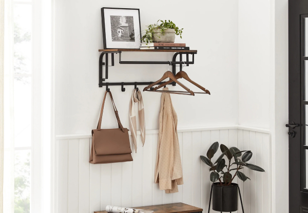 VASAGLE Wall Mounted Coat Rack with 30 x 66 x 27 cm, Rustic Brown