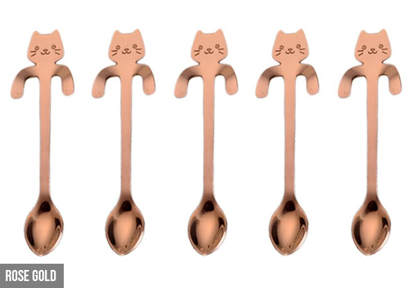 Set of Five or Ten Cat Spoons - Four Colours Available with Free Delivery