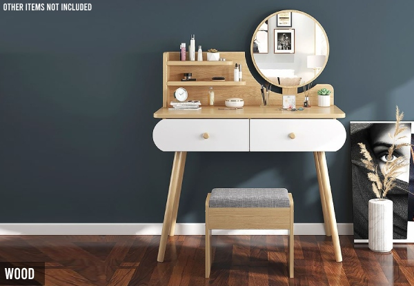 Two-Drawer Dressing Table with Mirror - Two Colours Available