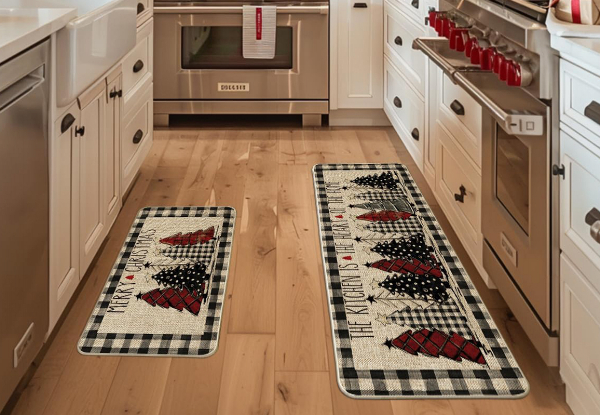 Two-Piece Non-Slip Christmas Tree Kitchen Rugs - Option for Four-Piece