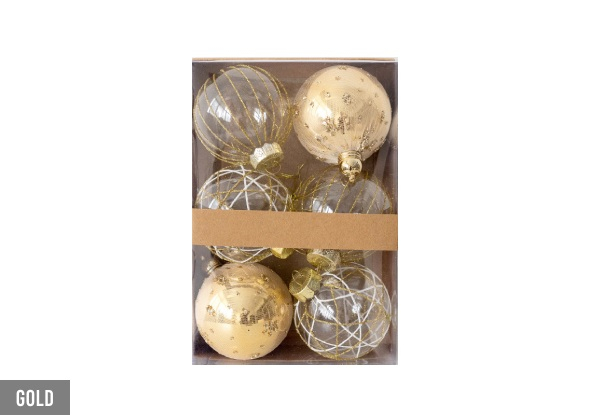 Six-Pack 8cm Christmas Transparent Ball Decoration - Five Colours Available