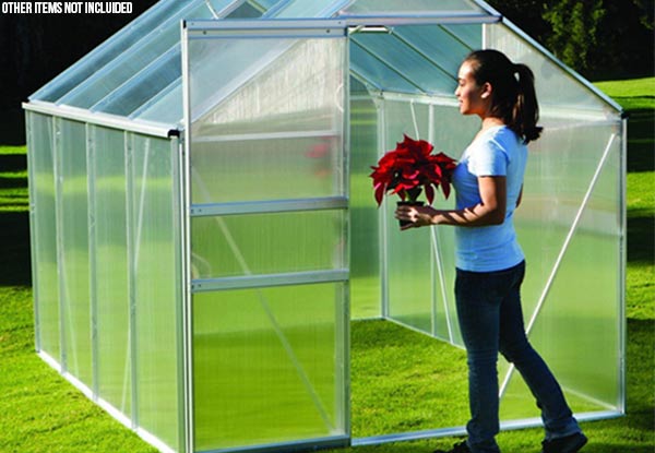 6x8ft Walk-In Greenhouse with Hard Panels & Base