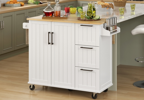 Kitchen Cart Island with Wood Top - Available in Two Colours