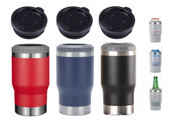 420ml Stainless Steel Can & Bottle Cooler Insulator with Two Lids - Available in Three Colours & Option for Two-Pack