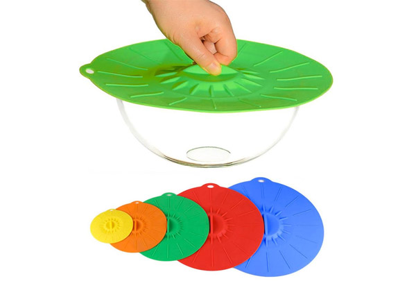 Set of Five Reusable Silicone Food Covers