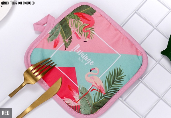 Two-Piece Flamingo Print Oven Gloves Set - Two Colours Available & Option for Both