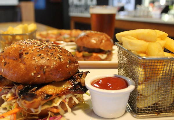 Two Burgers or Pizzas & Two Craft Beers or House Wines for Two People – Options for up to Eight  People