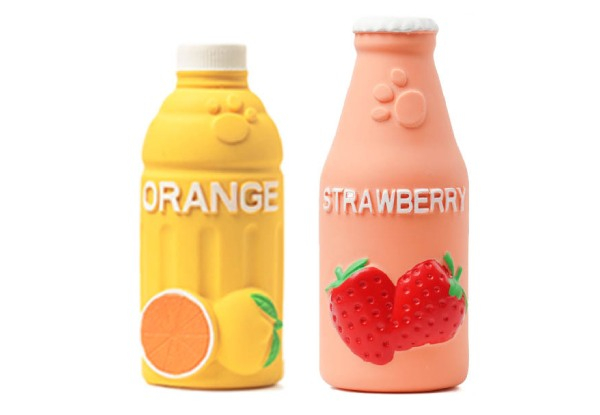 Two-Pack Pet Orange & Strawberry Bottle Chew Toys
