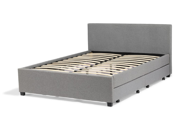 Laabaz Linen Double Bed Frame with Four-Storage Drawers