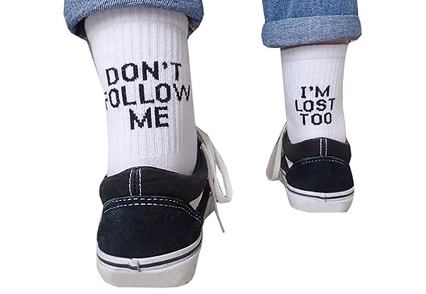 Two-Pack of "Don't Follow Me, I'm Lost Too" Socks with Free Delivery