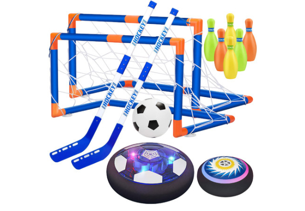 Three-in-One Kids Hockey, Soccer & Bowling Playset with LED