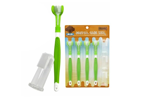 Three Sided Pet Toothbrush Set - Option for Two Sets