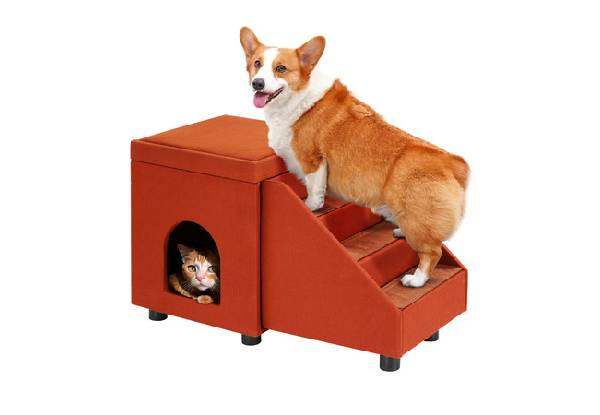 Two-in-One Dog Ramp Pet Stairs with Bed