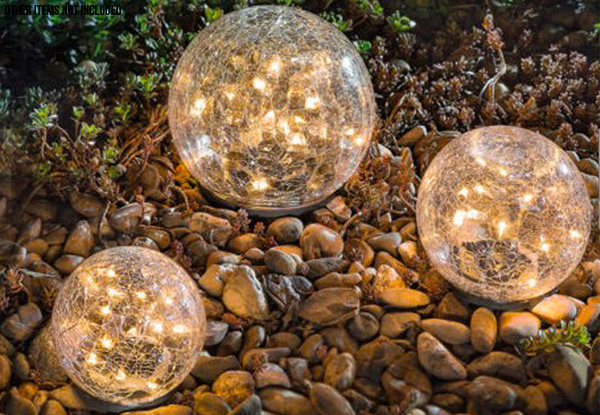 Solar-Powered Crackle Glass Ball Light - Three Sizes Available