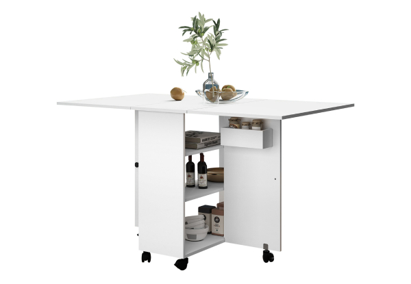 Luxsuite Extendable & Foldable Dining Table with Shelves & Wheels