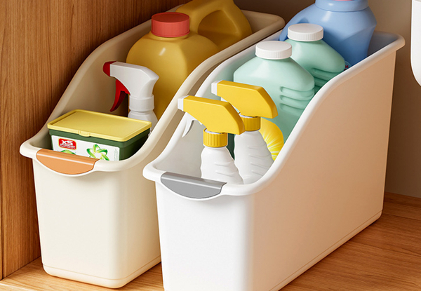 Two-Pack Pull Out Cabinet Organiser Bin with Roll Wheels - Available in Two Sizes