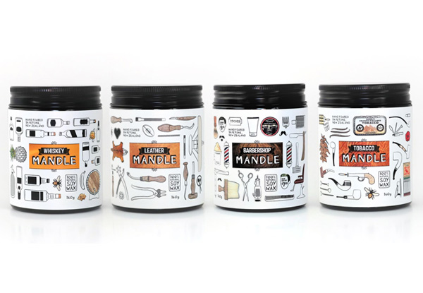 Mandle's - The Man Candle Range - Two Sizes & Four Scents, or Kit of Three Available