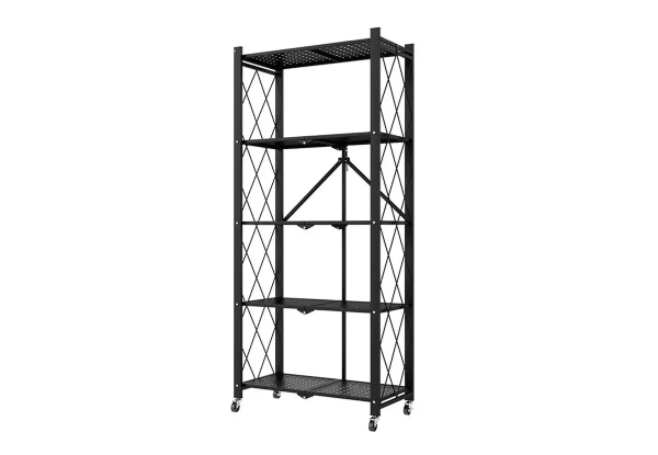 Foldable Five-Tier Kitchen Trolley Rack with Wheels
