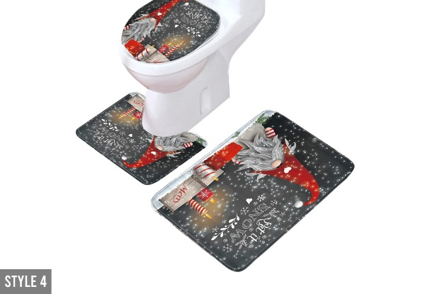 Three-Piece Christmas Bathroom Toilet Mat Set - Four Styles Available