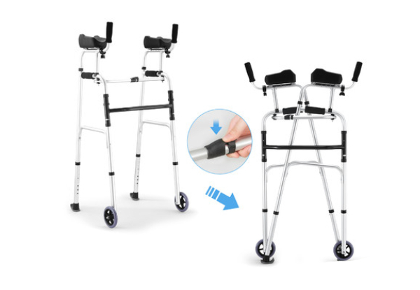 Two-in-One Folding Walker with Wheels, Height & Arm Adjustable