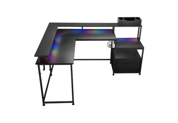 RGB L-Shaped Corner Gaming Desk with Shelves