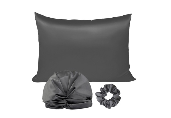 Three-Piece Sleeping Bonnet Hair Scrunchy Satin Set Incl. Pillowcase - Four Colours Available