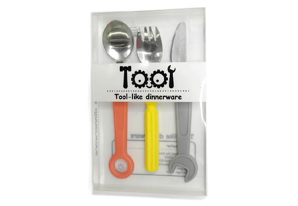 $15 for a Kids Tool Shaped Stainless Steel & Silicone Cutlery Set
