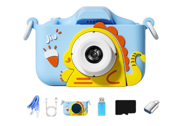 Kids Dinosaur Camera with 64GB Memory Card - Available in Three Colours & Options for Two-Pack