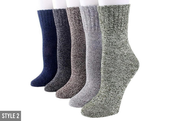 Five Pairs of Unisex Winter Warm Knit Socks - Available in Three Styles