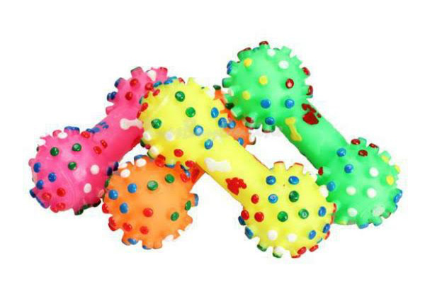 One Dog Squeaky Pokka Dot Dumbbell - Options for Two or Four Available