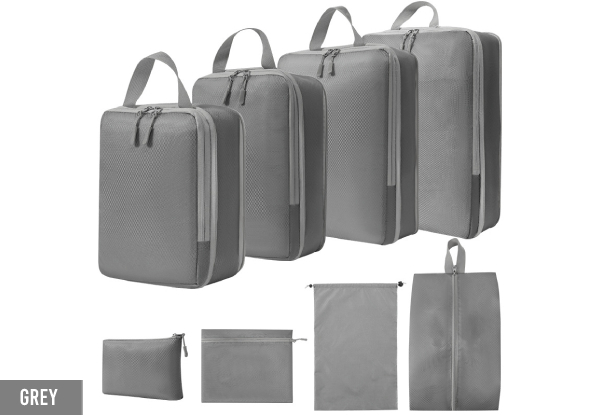 Eight-Piece Travel Compression Packing Cubes - Available in Six Colours