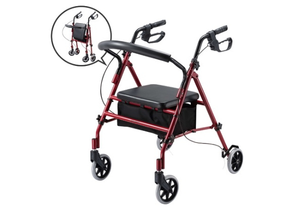 Foldable Walking Rolling Trolley with Four Wheel Rollator Walker & Lightweight Seat - Two Colours Available