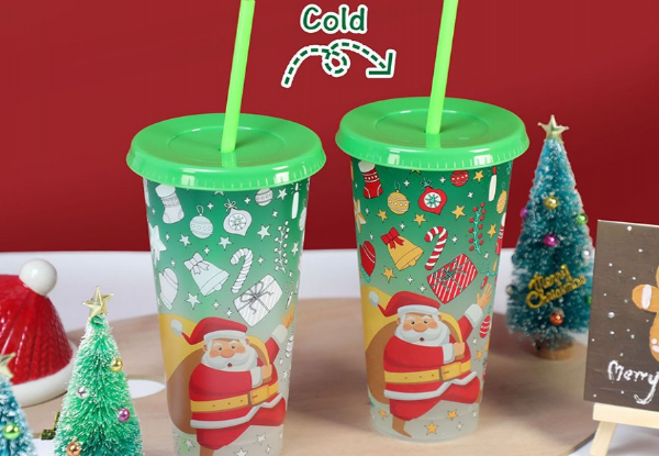 Two-Piece Christmas Colour Changing Cups with Lids & Straws