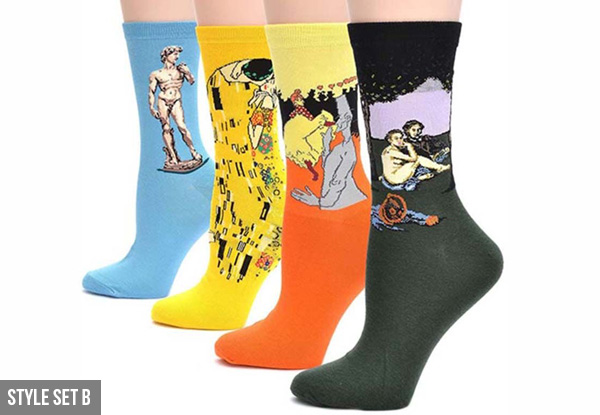 Four-Pack of Famous Icon Crew Socks - Three Style Set Available with Free Delivery