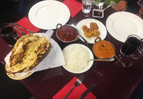 Dinner or Lunch for Two incl. Two Curries, Two Rice, Two Naans, One Mixed Pakoda & Two Soft Drinks and a 15% Off Return Voucher for Takeaway Orders