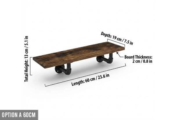 Two-Pack Industrial Floating Wall Shelves - Three Options Available