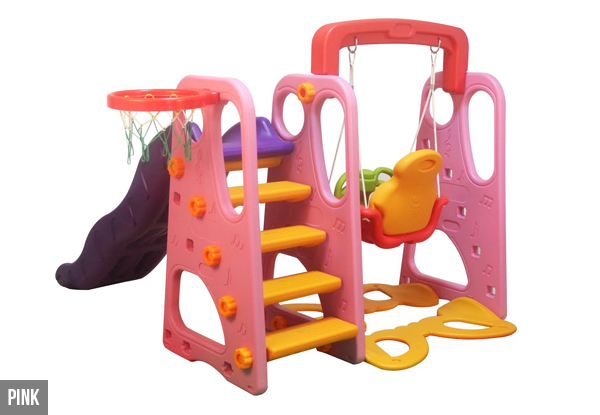 Indoor or Outdoor Kids' Slide & Swing Set incl. Ball Pool & 200 Balls - Blue or Pink Available