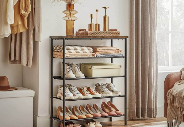 Vasagle Five-Tier Shoe Storage Organiser with Four Fabric Shelves