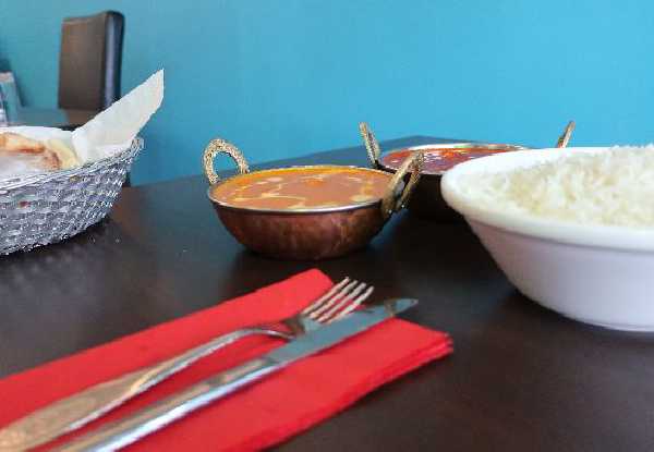Two Curries, Shared Rice & Naan Bread for Two People - Options for Four, Six or Eight People