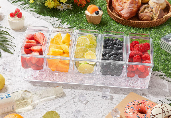 Ice Chilled Condiment Caddy with Five Containers