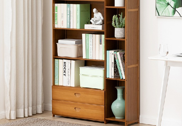 Bamboo Six-Tier Simplistic Storage Shelf with Drawers