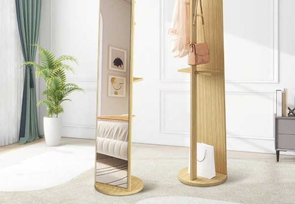 Freestanding Full-Length Mirror with Rotating Base & Storage - Two Colours Available