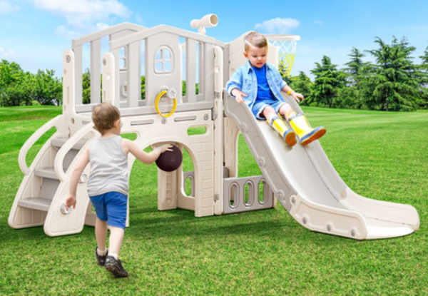 Seven-in-One Kids Slide & Basketball Hoop Playset - Two Colours Available