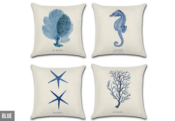 Set of Four Marine Printed Cushion Cover