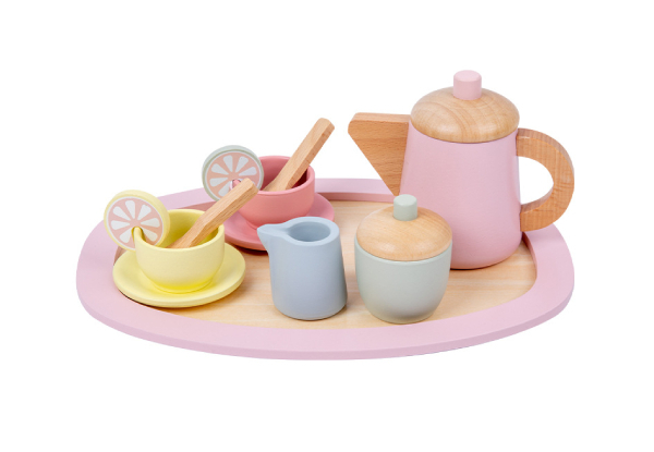 12-Pack Wooden Tea Cup Tray Toy Set
