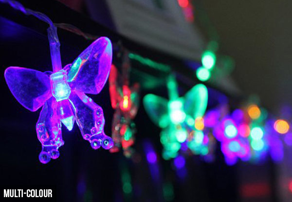 20 LED Solar-Powered Butterfly String Lights - Three Colours Available