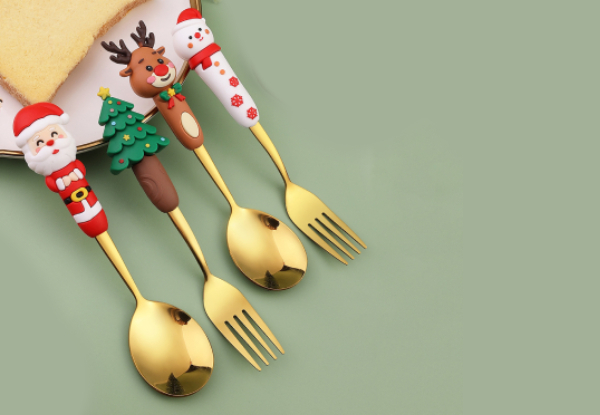 Two-Pack Christmas Stainless Steel Fork & Spoon Set - Option for Four-Pack Available