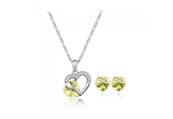 Heart Pendant & Earring Duo Set - Two Colours Available with Free Delivery
