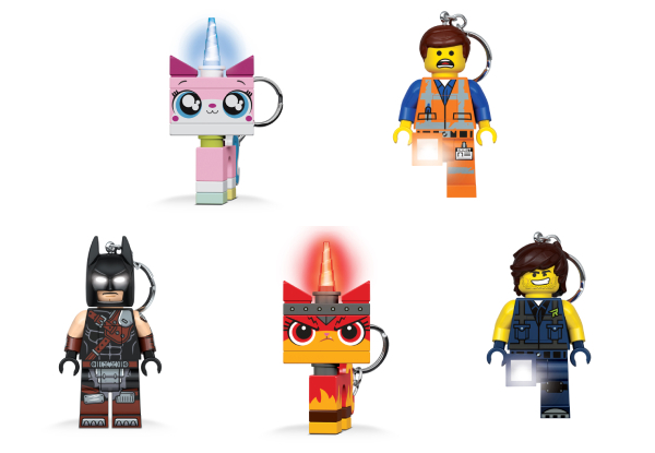 Set of Five LEGO Movie 2 Keylights incl. UniKitty, Emmett, Batman, Angry Kitty & Captain Rex